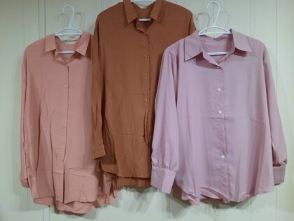 3 long sleeves tops: peach, brown, lilac